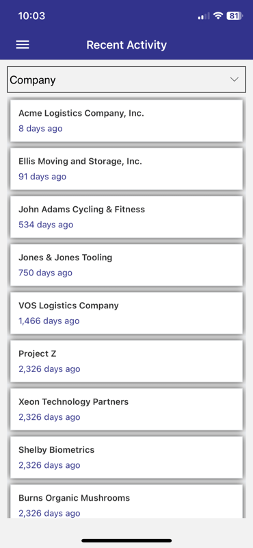 Mobile App Activity View